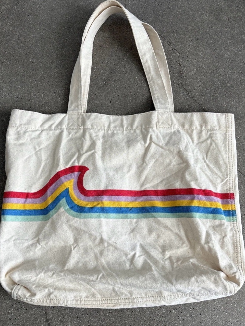 Canvas Rainbow Wave Tote Bag - Cream